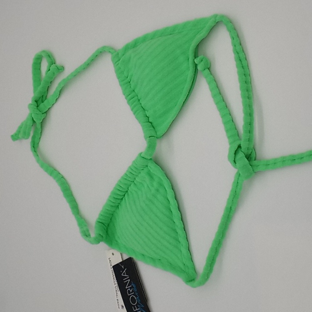 California Waves Ribbed Terry Triangle Bikini Top Mint Green XS